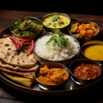 Kerala vegetarian thali at Gokul Oottupura featuring rice, chapati, curries, and sambar – best pure veg restaurant in Ernakulam